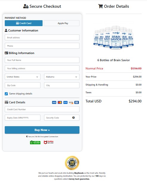 Brain Savior secure order page